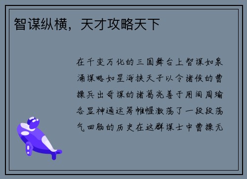 智谋纵横，天才攻略天下