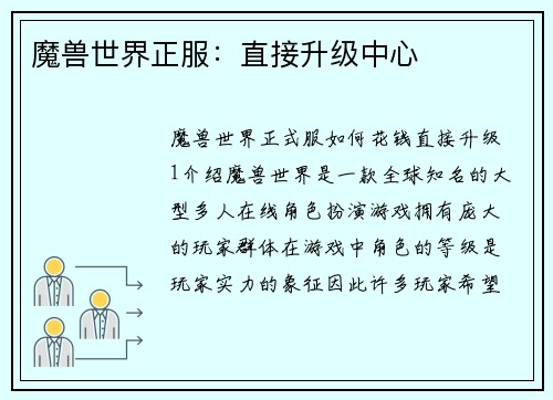 魔兽世界正服：直接升级中心