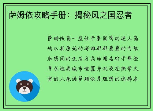 萨姆依攻略手册：揭秘风之国忍者